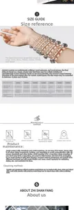 Size guide for natural crystal bracelets showing bead diameters from 6mm to 18mm