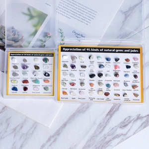Educational set of 20 or 45 natural crystal gemstones in a clear storage display box