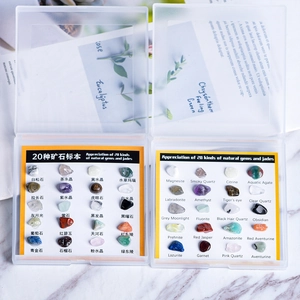 Collection of 20 natural mixed crystal specimens and gemstones in a clear display box