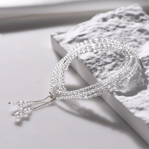 Natural White Crystal Multi Layer Bracelet Necklace Dual Use Beads Handmade Stackable Accessory
