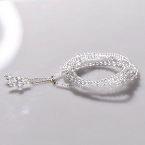 Natural white crystal multi-layer beaded necklace and bracelet with silver tassels