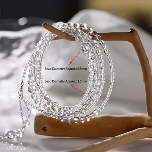 Handmade clear white crystal multi-layer beaded necklace bracelet with 2.5mm and 6.5mm beads