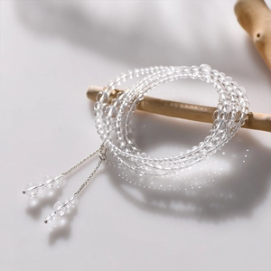 Handmade clear crystal layered bracelet and necklace with silver metallic tassel fringe