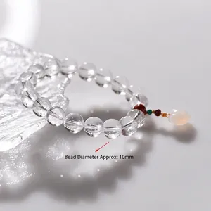 10mm natural white crystal bead bracelet with agate accents and leaf pendant
