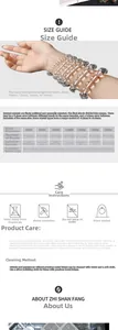 Size chart for 6mm to 18mm crystal bead bracelets with bead counts and care guide
