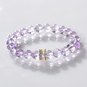 Pulsera de Cuentas de Amatista Natural para Mujer Dije de Corona Chapado en Oro Joyería Elástica Pulsera de Cristal Púrpura
