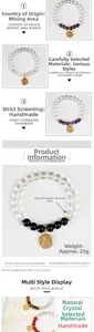 Detail of 8mm natural crystal zodiac bracelet with golden charms and various gemstones