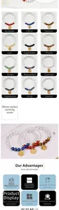 Collection of 12 zodiac natural stone bead bracelets with gold constellation charms