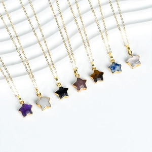 Natural Amethyst Star Pendant Necklace Bohemian Vintage Gold Plated Hexagonal Prism Raw Stone Healing Crystal Jewelry For Women