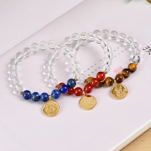 Natural White Crystal Zodiac Bracelet Gold Plated Metal Charm 12 Constellation Gemstone Beaded Jewelry For Men Women