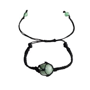 Bracciale intrecciato nero regolabile con pietra di cristallo naturale verde in rete