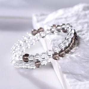 Bracelet À Perles Enroulées En Cristal Blanc Naturel Et Quartz Fumé Perles Rondes Bijoux Style Zen Minimaliste Unisexe