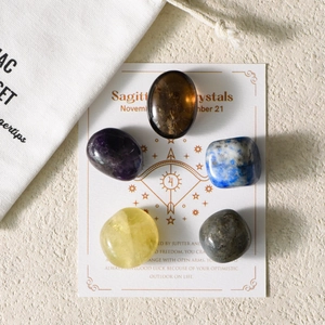 Sagittarius Zodiac crystal set with 5 polished healing stones and drawstring storage bag