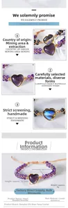 Macro detail of hand-woven amethyst heart bracelet with 4.5mm natural gemstone beads