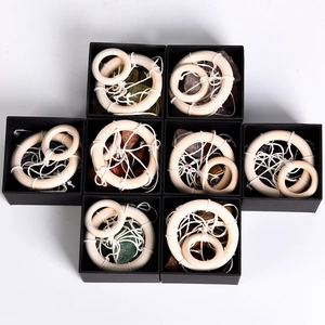 Natural agate stone wind chime dream catcher set with wooden rings in gift boxes