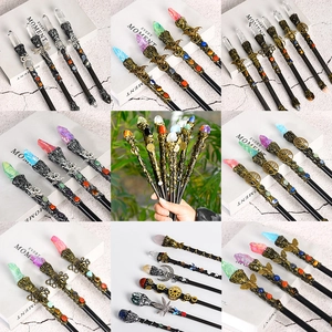 Natural Crystal Magic Wand Vintage Metal Alloy Scepter Zodiac Astrology Theme Gothic Fantasy Home Decor Ritual Prop
