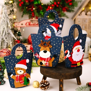Christmas denim gift bags with 3D Santa, Reindeer, Snowman and Bear cartoon designs