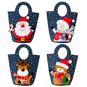 Set of 4 Christmas denim gift bags with Santa, Snowman, Reindeer, and Bear embroidery