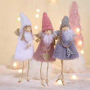 Christmas Angel Girl Plush Hanging Pendant Lambswool Angel Doll With Wings For Christmas Tree Party Home Decor