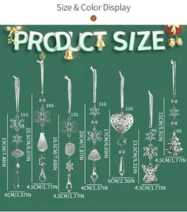 Guide des tailles pour pendentifs de Noël en acrylique avec flocons et décorations