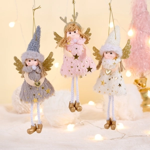 Christmas Angel Plush Hanging Ornament With Gold Wings Antler Girl Doll Christmas Tree Decorations For Home Party Gift