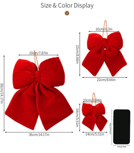 Size comparison of red velvet Christmas bows in large, medium and small with scale