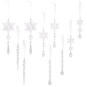 10pcs acrylic Christmas snowflake and icicle ornaments set for holiday tree decoration