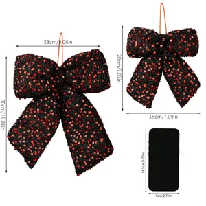 Sequin Christmas bow ornaments in two sizes for festive tree decoration and wedding layout