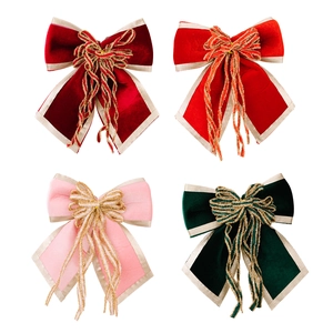 Premium velvet Christmas bows set in deep red, bright red, pink and dark green with gold trim