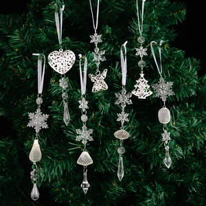 Pendentifs Flocons de Neige en Acrylique Transparent Décorations de Noël en Fer Argenté pour Fête à la Maison