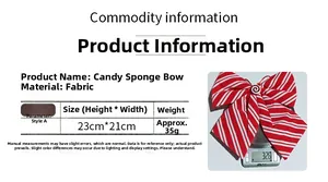 Detail view of 23x21cm red and white striped candy sponge bow for Christmas tree decor