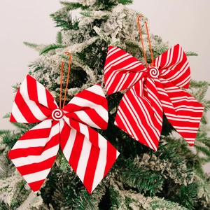 Christmas Tree Bow Hanging Ornaments Red White Striped Fabric Peppermint Candy Decoration For Holiday Party Home Decor