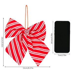 Red and white striped Christmas candy bow ornament measuring 21x23cm for tree decor