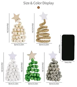 Tableau des tailles pour mini sapins de Noël en perles de bois de 16cm en cinq couleurs