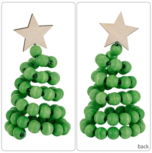 Détails avant et arrière du sapin de Noël scandinave en perles de bois avec étoile