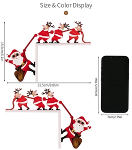 Size display of wooden Santa and reindeer door frame decoration with phone scale