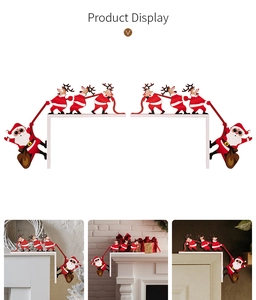 L-shaped wooden Santa Claus and reindeer corner ornament for Christmas door frames