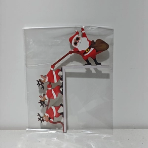 L-shaped wooden Christmas door frame decoration featuring Santa Claus and his reindeer