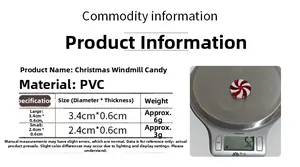 Detailed size and weight chart for red and white PVC Christmas windmill candy ornaments