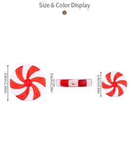 Size display of red and white spiral candy ornaments in 2.4cm and 3.4cm diameters