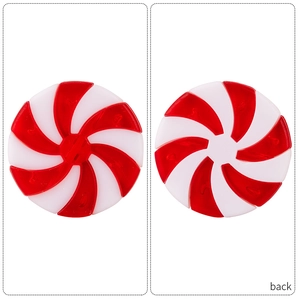 Detailed front and back view of a red and white spiral peppermint candy ornament