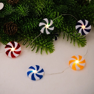 Colorful peppermint candy LED string lights with silver copper wire for Xmas decor