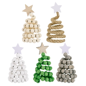 Sapins de Noël scandinaves en perles de bois et corde de jute avec étoile décorative