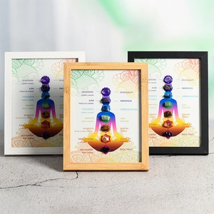Art Décoratif Cadre en Bois Cristaux Naturels et Pierres Brutes Chakra Yoga Arbre de Vie Méditation Ornement de Bureau Cadeau