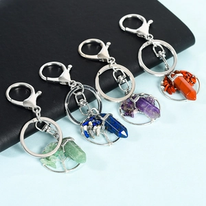 Tree of Life crystal point keychains featuring amethyst, lapis and aventurine stones