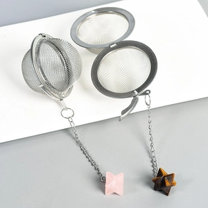 Edelstahl Teesieb Set mit Anhängern aus Naturkristallstein und feiner Metallkette