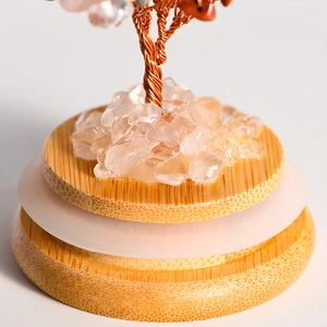 Natural crystal tree ornament with copper wire and wooden base for home desk decor