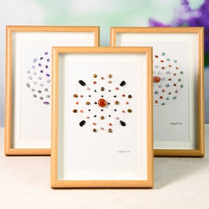 Natürliche Kristallgitter Mandala Wandkunst Dekor Massivholzrahmen Spirituelle Heilung Meditation Stein Mandala Bild Haus Geschenk