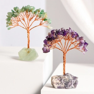 Handmade Crystal Money Tree Natural Gemstone Tree Of Life Healing Chakra Desk Ornament Home Office Decorative Accent