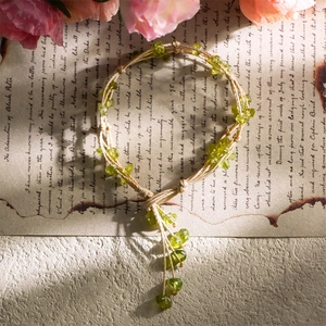 Natürliches Kristall Splitter Armband Damen Handgefertigt Geflochten Peridot Citrin Erdbeerquarz Bergkristall Verstellbar Boho Schmuck